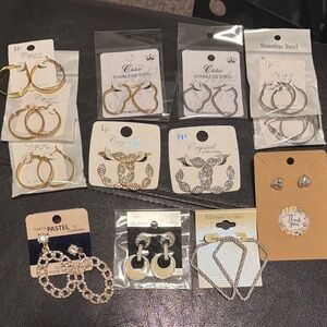 Silver and Gold Mixed Metal Hoop & Dangle Earring Set - Unbranded - Set of 13
